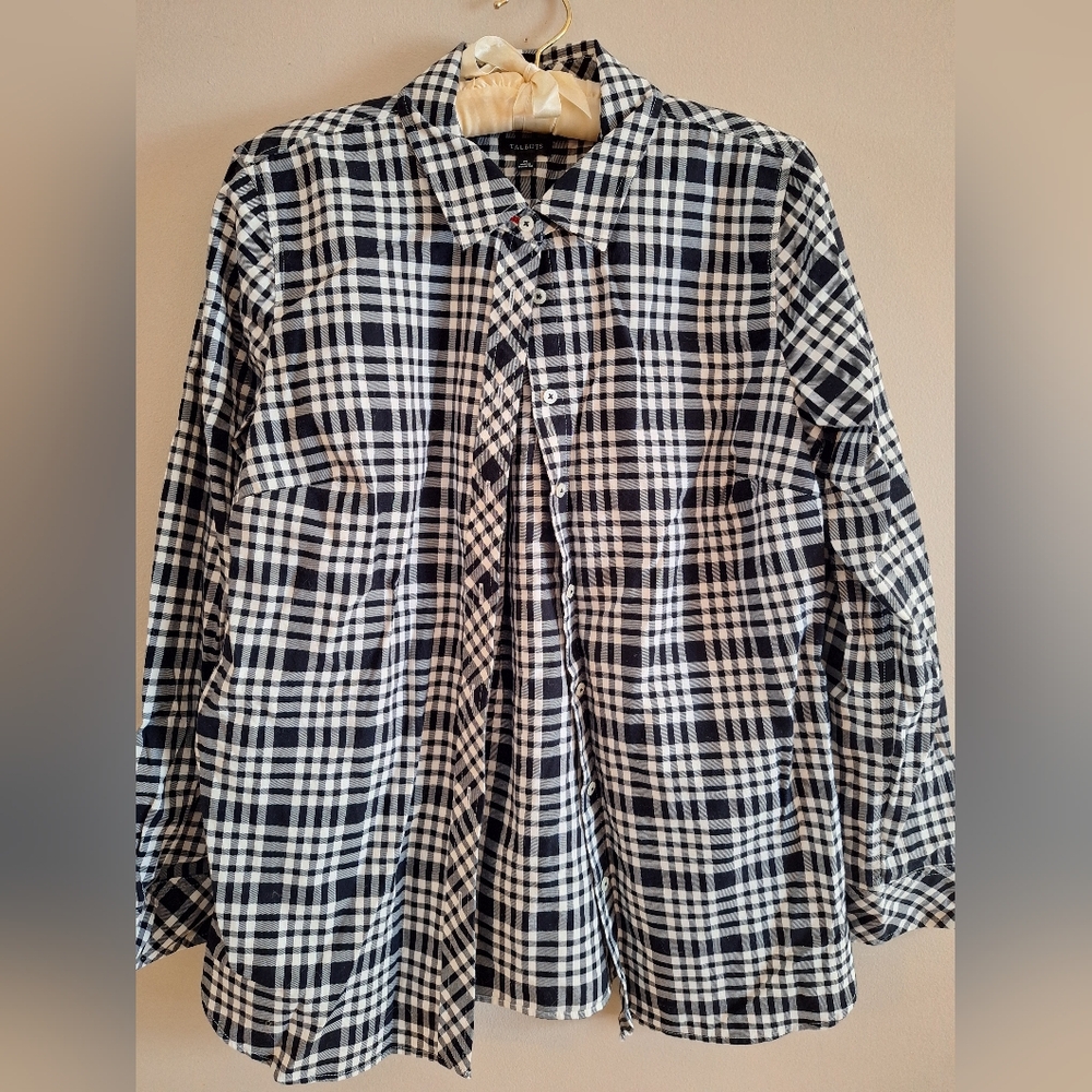 Talbots Black and White Plaid Button Down Shirt